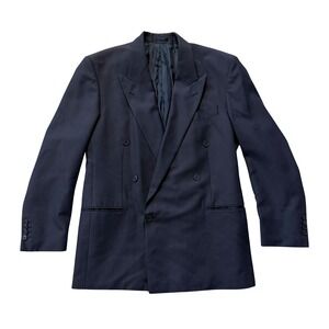 Yves Saint Laurent Pour Homme Dk Navy Blue Wool Blend Double Breasted Blazer L52